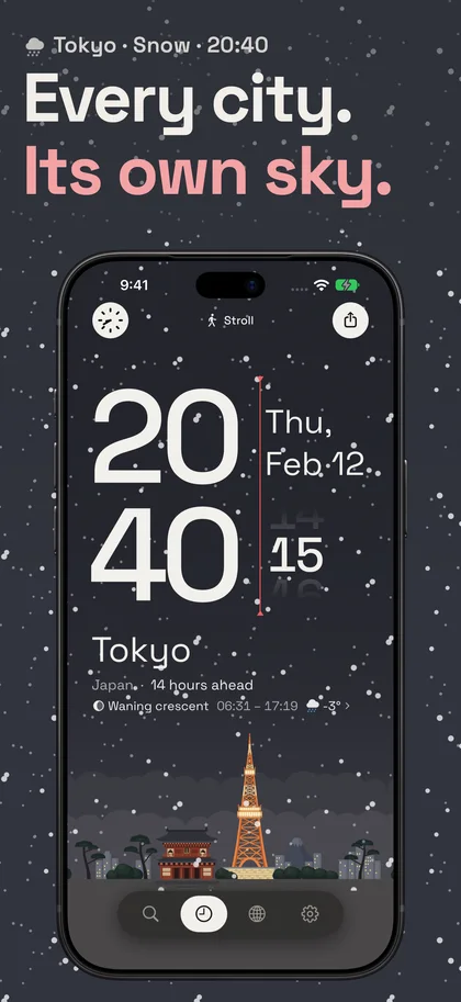 Every city. Its own sky.. Tokyo · Snow · 20:40