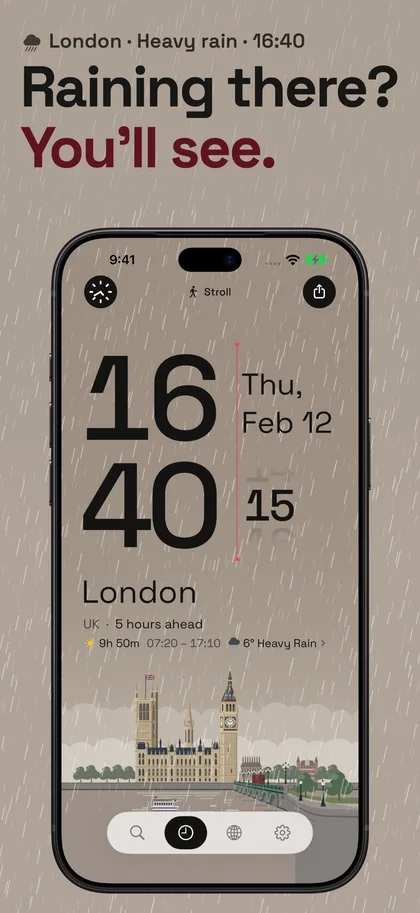 Raining there? You’ll see.. London · Heavy rain · 16:40