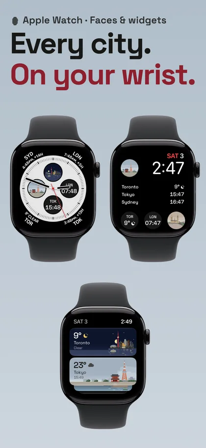 Every city. On your wrist.. Apple Watch · Faces & widgets